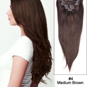 18"  Wave Curly Hair Extensions #4 Medium Brown 8 Piece 18 Clips Full Hair Set